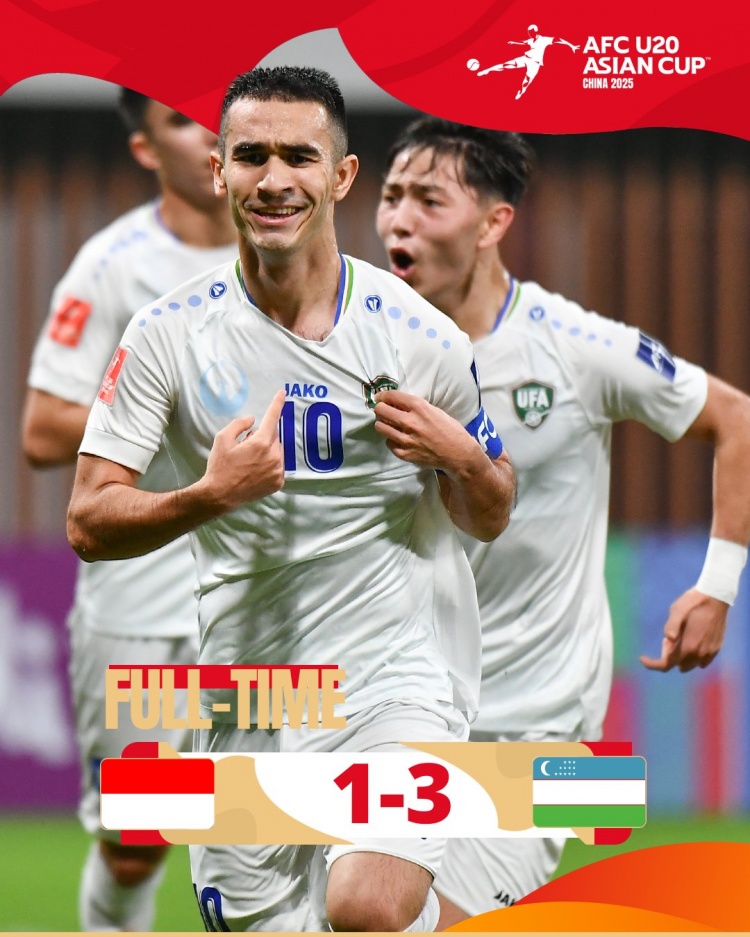  烏茲別克斯坦U20隊(duì)3-1印尼U20隊(duì)兩連勝晉級(jí)8強(qiáng)，印尼U20隊(duì)出局