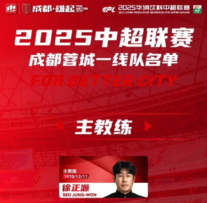  成都蓉城一線(xiàn)隊(duì)大名單出爐！
