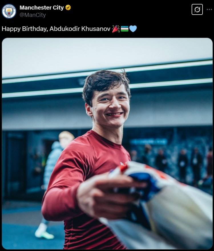  胡桑諾夫迎21歲生日，曼城官方曬照為其送上生日祝福