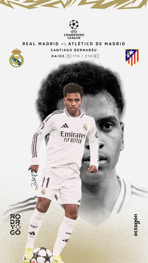  歐冠馬德里德比！羅德里戈曬個人海報：伯納烏見，HALA MADRID