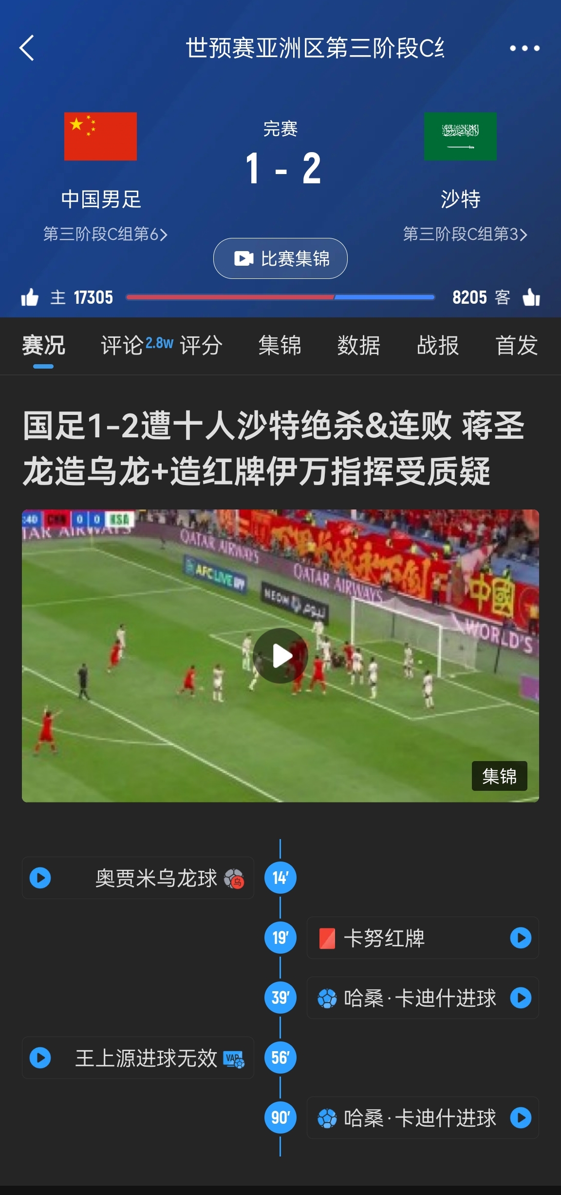  今天什么劇本？首戰(zhàn)沙特也是半場(chǎng)紅牌+蔣光太傷退，最后國(guó)足被翻
