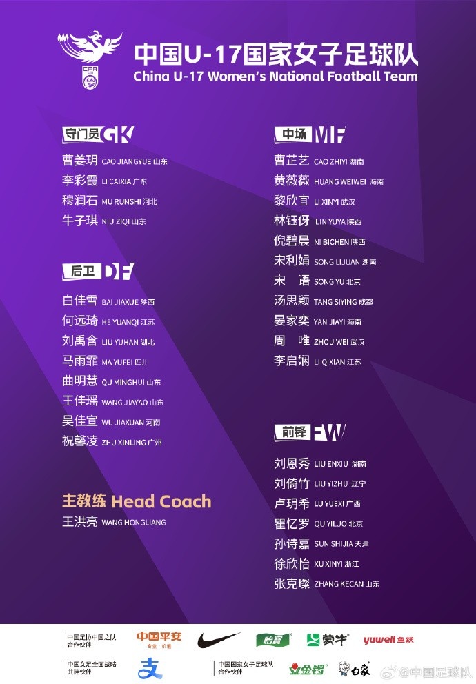  U17女足30人將在蘇州集訓(xùn)備戰(zhàn)世界杯，姜寧、朱挺擔(dān)任訓(xùn)練員
